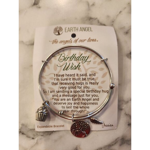 Earth Angel Expandable Bracelet With Charms Birthday Wish Silver Tone - Picture 2 of 4
